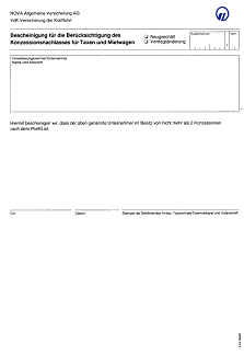 Formular Bescheinigung f�r die Ber�cksichtigung des Konzessionsnachlasses